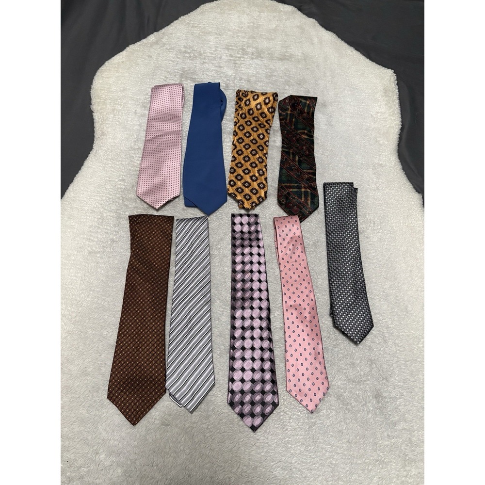 Vintage Mens Necktie Lot 9 Silk Designer Nautica Stripe Geometric Business VTG
